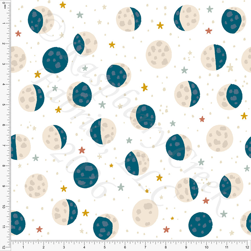 Teal Khaki Moon Phases, Space 2026 by Britney Laidlaw for CLUB Fabrics