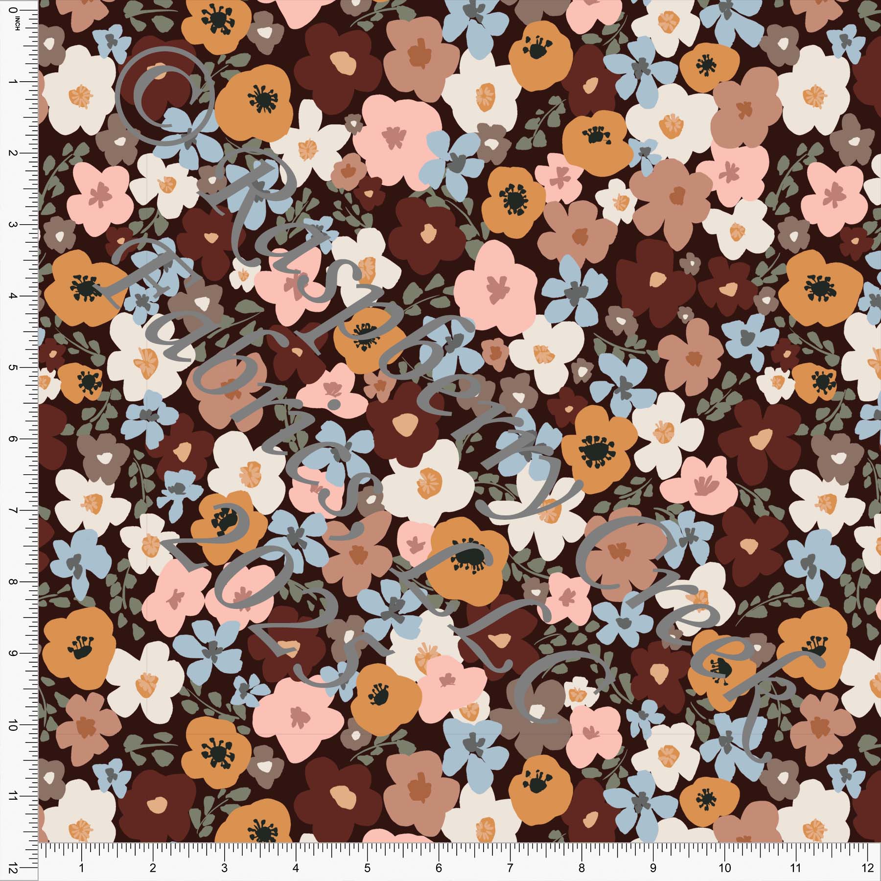 Burgundy Steel Blue Grey Orange Grey Cream Deep Burgundy Fall Floral by Brittney Laidlaw Fall 2025 CLUB Fabrics