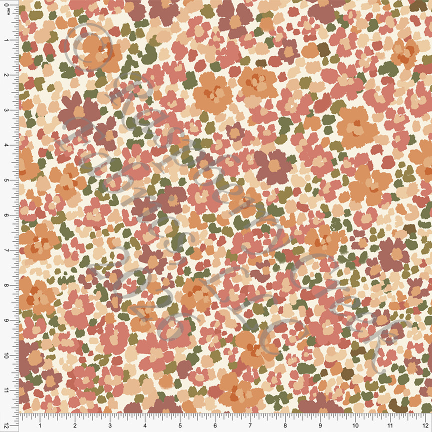 Cream Coral Olive Dusty Burgundy Pixel Dot Floral, Fall Florals by Brittney Laidlaw for CLUB Fabrics