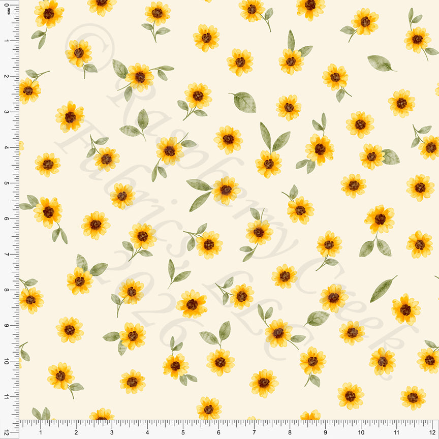 Cream Mustard Sage Brown Sunflowers, Fall Florals by Brittney Laidlaw for CLUB Fabrics