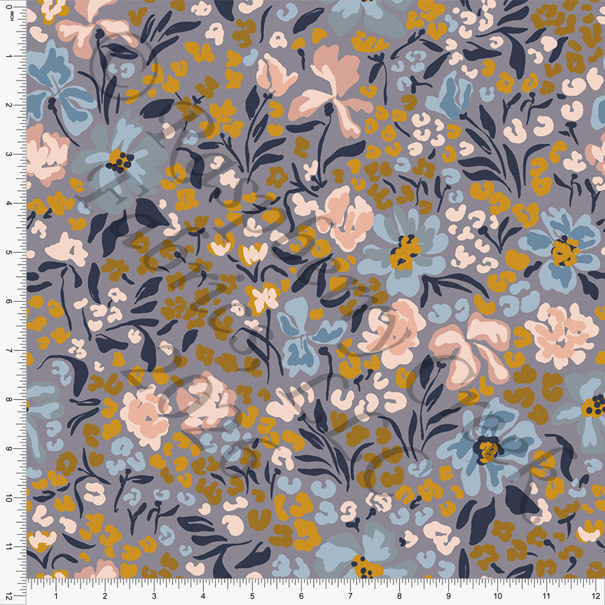 Dusty Purple Steel Blue Dusty Pink Mustard Abstract Floral, Fall Florals by Brittney Laidlaw for CLUB Fabrics