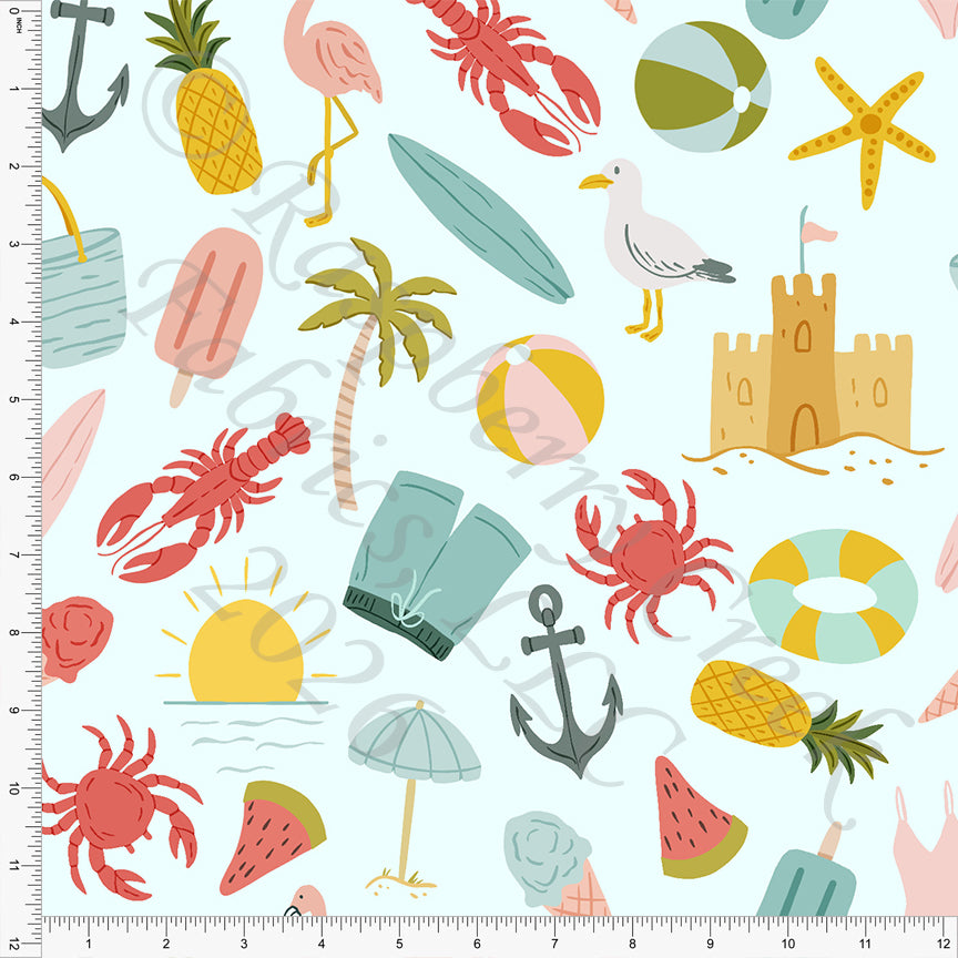 Light Mint Mustard Khaki Red Coral Lime Beachy Main Fabric, Beachy by Brittney Laidlaw for CLUB Fabrics