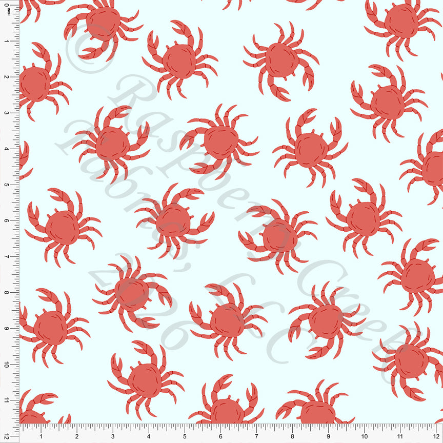 Light Mint Tonal Red Crabs Fabric, Beachy by Brittney Laidlaw for CLUB Fabrics