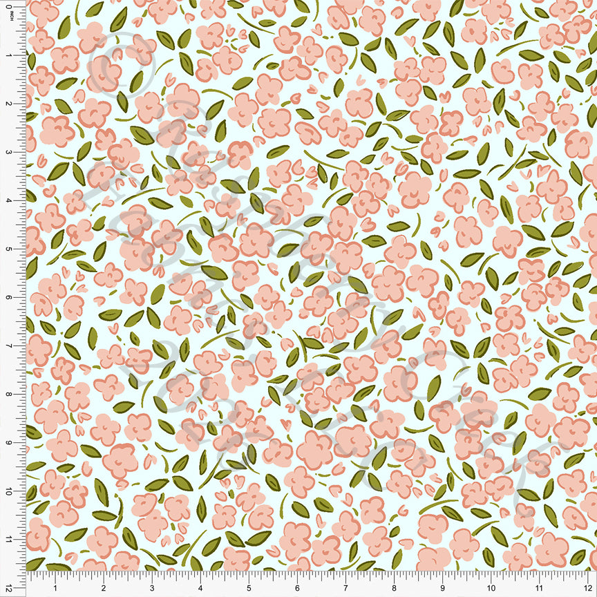 Light Mint Lime Dusty Pink Floral Fabric, Beachy by Brittney Laidlaw for CLUB Fabrics