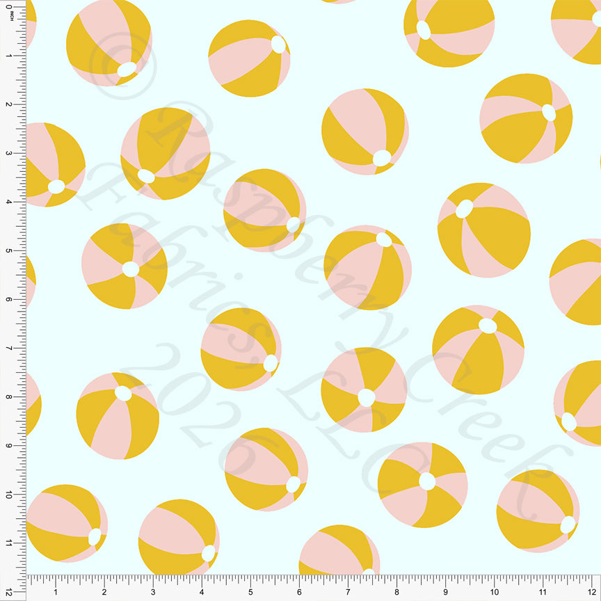 Tonal Mint Light Coral Beach Balls Fabric, Beachy by Brittney Laidlaw for CLUB Fabrics