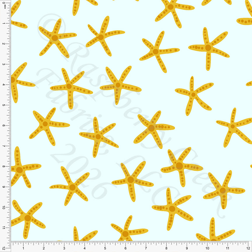 Tonal Mint Mustard Starfish Fabric, Beachy by Brittney Laidlaw for CLUB Fabrics