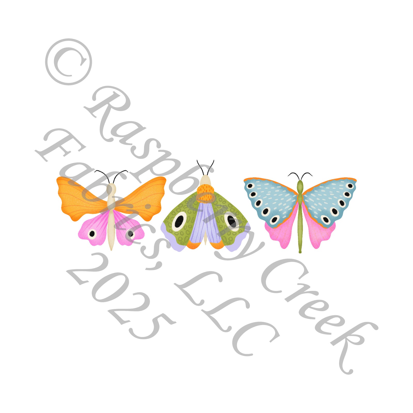 Bright Pink Purple Lime Mustard Moths Panel, Bright Spring Bugs by Brittney Laidlaw for CLUB Fabrics