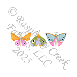 Bright Pink Purple Lime Mustard Moths Panel, Bright Spring Bugs by Brittney Laidlaw for CLUB Fabrics