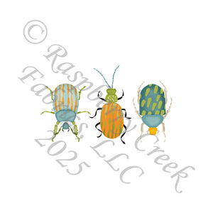 Lime Light Teal Mustard Orange Beetles Panel, Bright Spring Bugs by Brittney Laidlaw for CLUB Fabrics