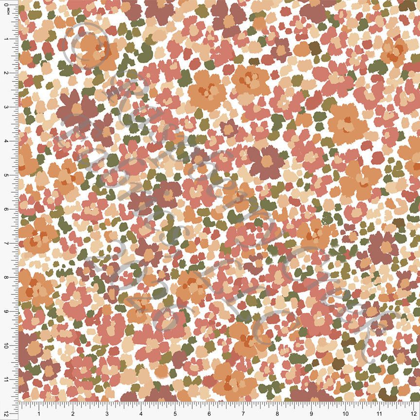 Coral Olive Cream Dusty Burgundy Pixel Dot Floral, Fall Florals by Britney Laidlaw for CLUB Fabrics