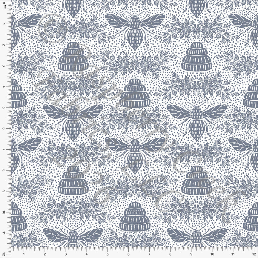 Dusty Blue Bee and Hive Damask Floral, Fall Florals by Brittney Laidlaw for CLUB Fabrics