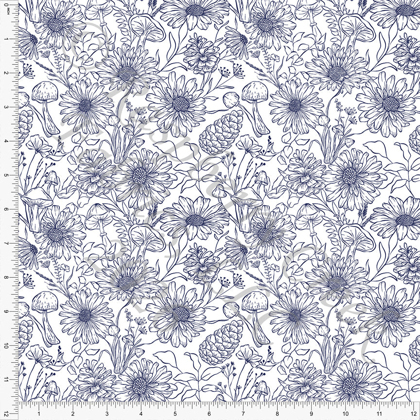 Navy Line Drawn Floral, Fall Florals by Brittney Laidlaw for CLUB Fabrics