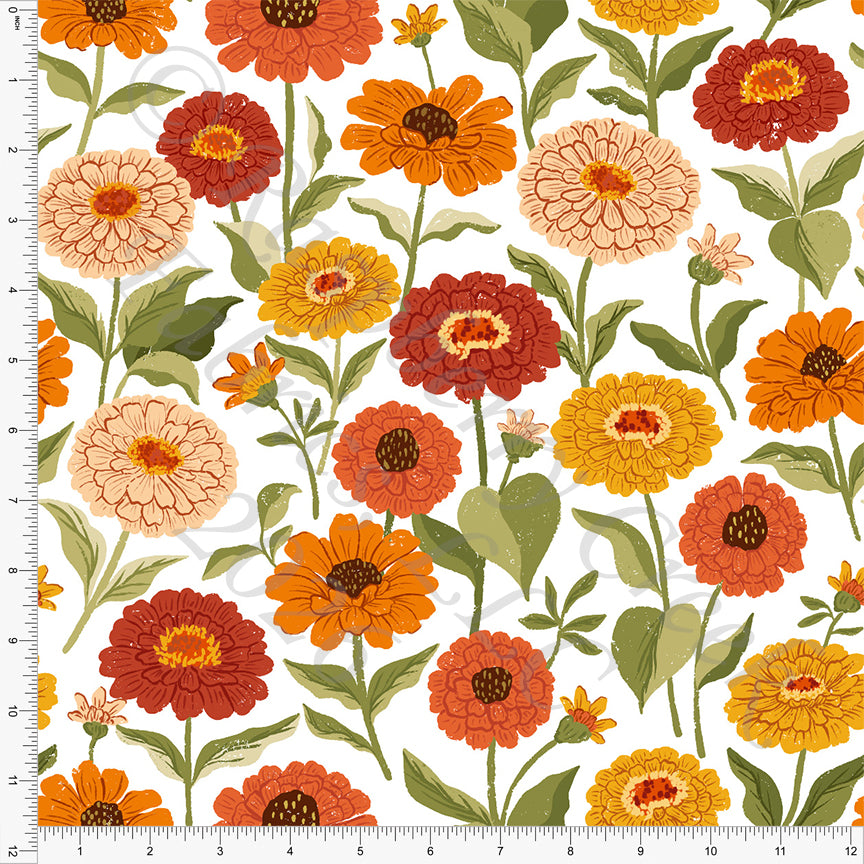 Tonal Red Burgundy Mustard and Green Scandi Floral, Fall Florals by Brittney Laidlaw for CLUB Fabrics