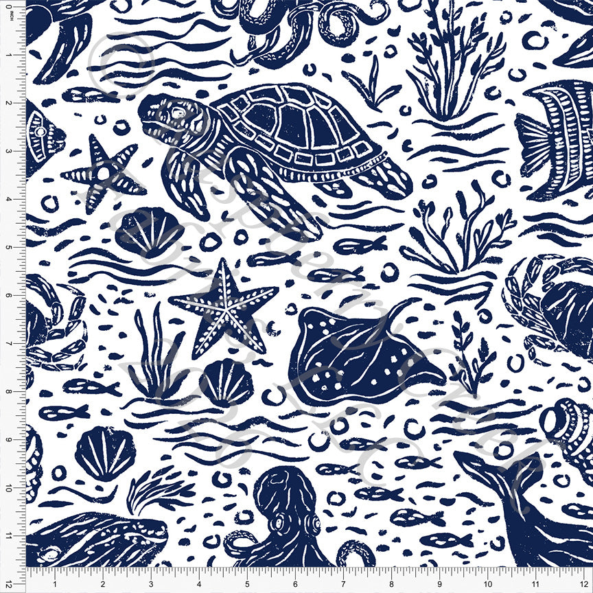 Minimal Navy Ocean Life, Ocean by Brittney Laidlaw for CLUB Fabrics