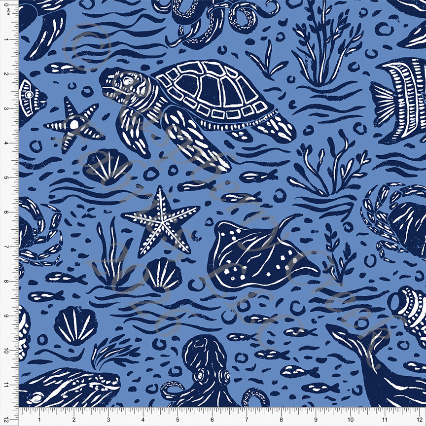 Navy Periwinkle Blue Ocean Life, Ocean by Brittney Laidlaw for CLUB Fabrics