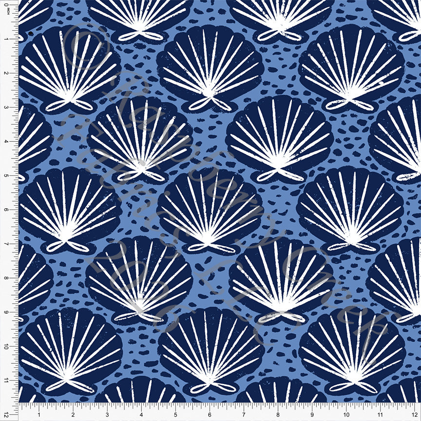 Navy Periwinkle Blue Seashells, Ocean by Brittney Laidlaw for CLUB Fabrics