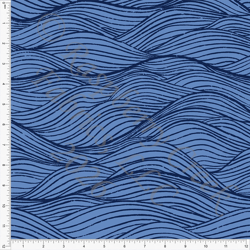 Navy Periwinkle Blue Waves, Ocean by Brittney Laidlaw for CLUB Fabrics