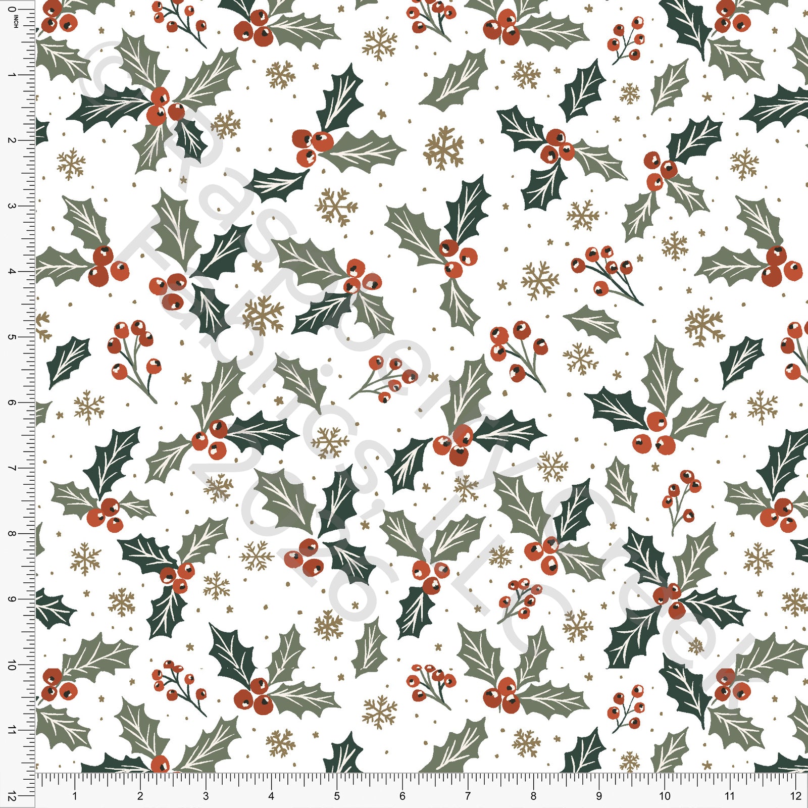 Hunter Green Deep Sage Rust Christmas Holly, Woodland Noel by Brittney Laidlaw for CLUB Fabrics