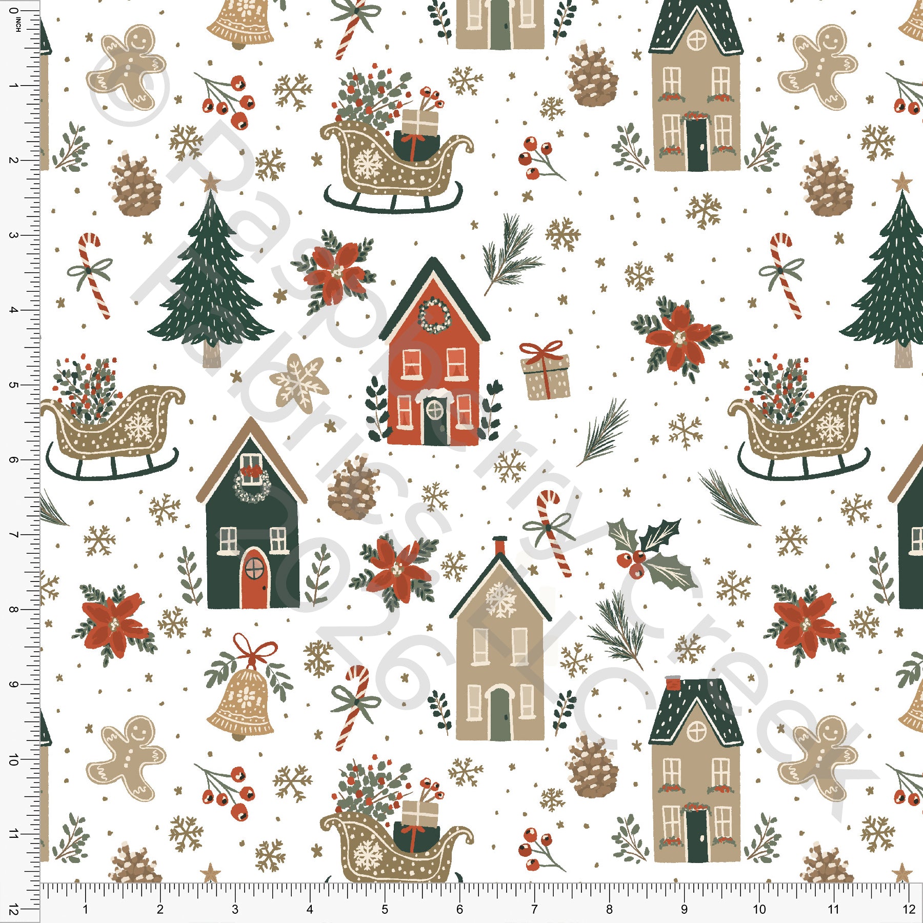Khaki Hunter Green Rust Dusty Gold Christmas Village, Woodland Noel by Brittney Laidlaw for CLUB Fabrics