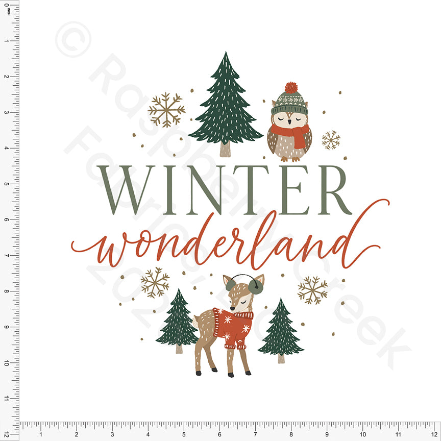 Rust Hunter Green Deep Sage Winter Wonderland Panel, Woodland Noel by Brittney Laidlaw for CLUB Fabrics