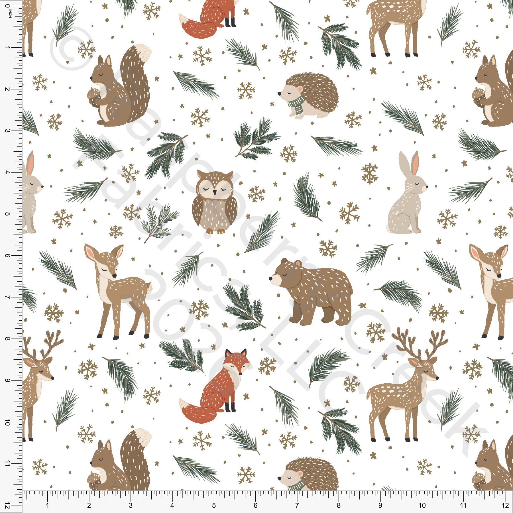 Tonal Khaki Hunter Green Winter Animals, Woodland Noel by Brittney Laidlaw for CLUB Fabrics