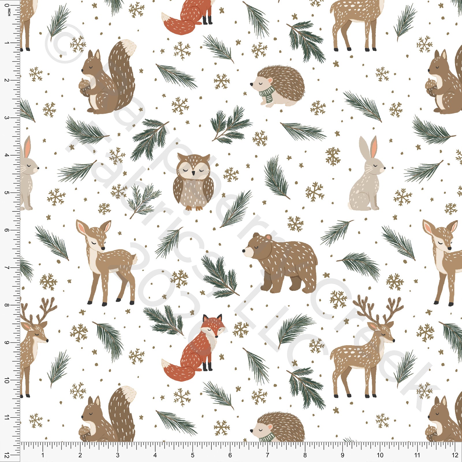 Tonal Khaki Hunter Green Winter Animals, Woodland Noel by Brittney Laidlaw for CLUB Fabrics