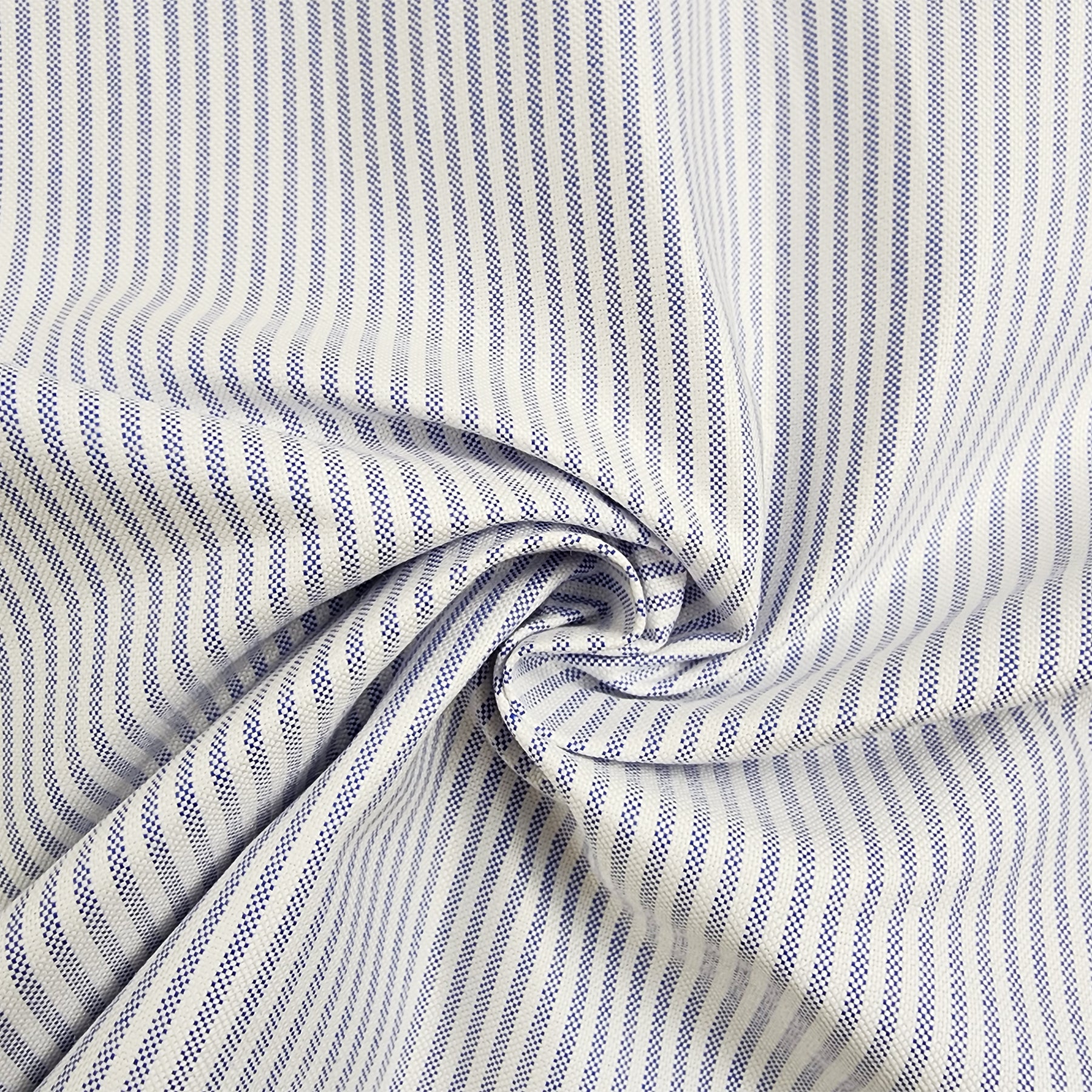 Medium Blue Stripe Oxford Cotton Shirting Swirled