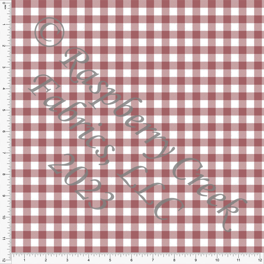 Deep Mauve and White Check Gingham Print Rayon Challis, CLUB Fabrics
