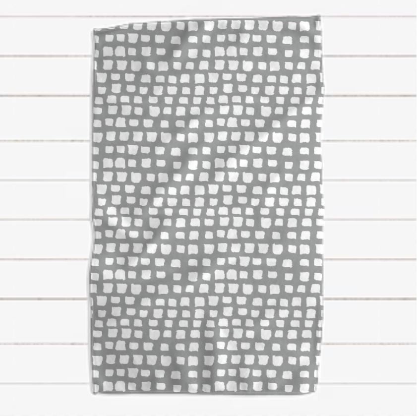 Grey and White Uneven Check Waffle Towel