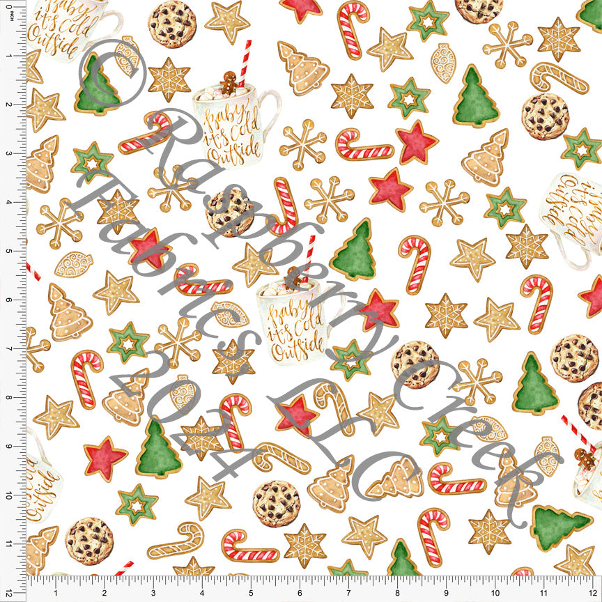 Red Kelly Green and Tan Christmas Cookie Print Fabric, Christmas Morning by Bri Powell for CLUB Fabrics