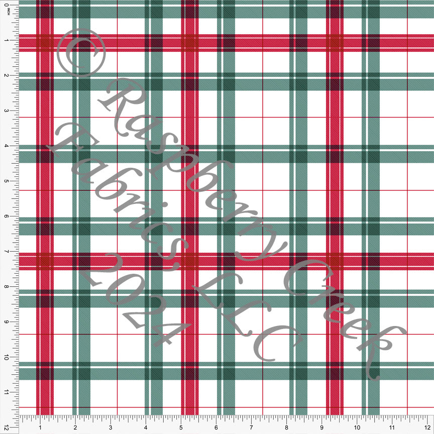 Light Hunter Green and Red Plaid Print Fabric, Christmas Past by Bri Powell for CLUB Fabrics