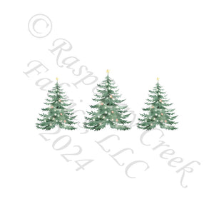 Tonal Hunter and Sage Green Christmas Tree Panel, Christmas Past by Bri Powell for CLUB Fabrics