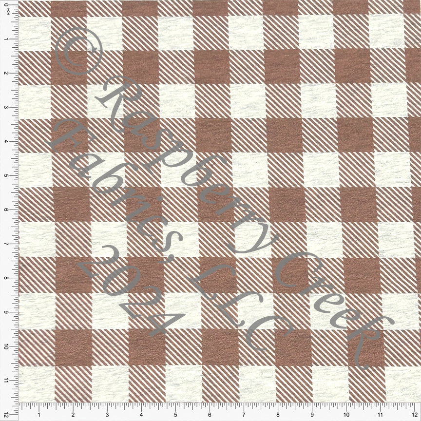 PRE-ORDER Clay Buffalo Check on Oatmeal 4 Way Stretch French Terry Knit Fabric