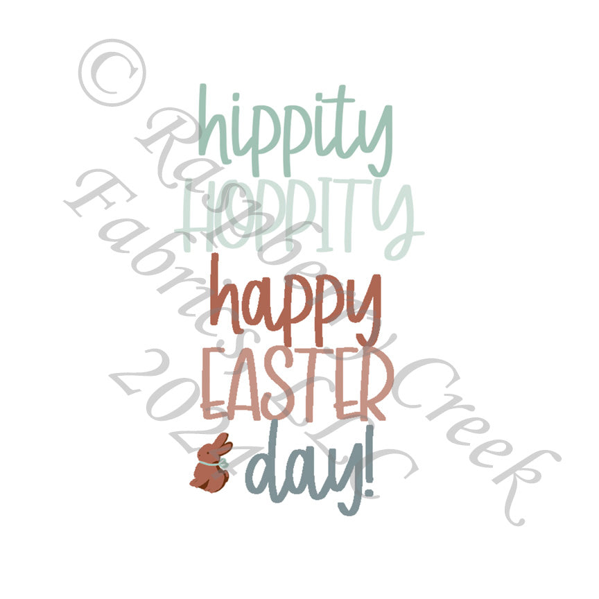 Tonal Steel Blue Clay and Milk Chocolate Hippity Hoppity Happy Easter Bunny Panel, Cottontails by Bri Powell for CLUB Fabrics