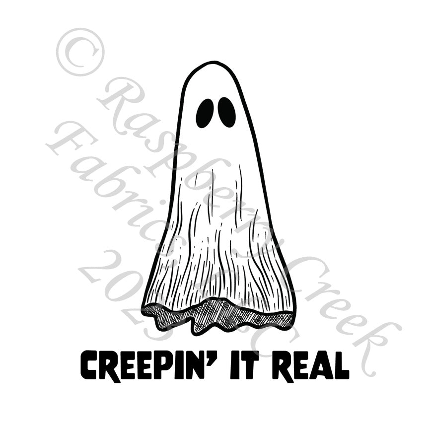 Black and White Creepin' It Real Ghost Panel, Creepin by Kelsey Shaw for CLUB Fabrics