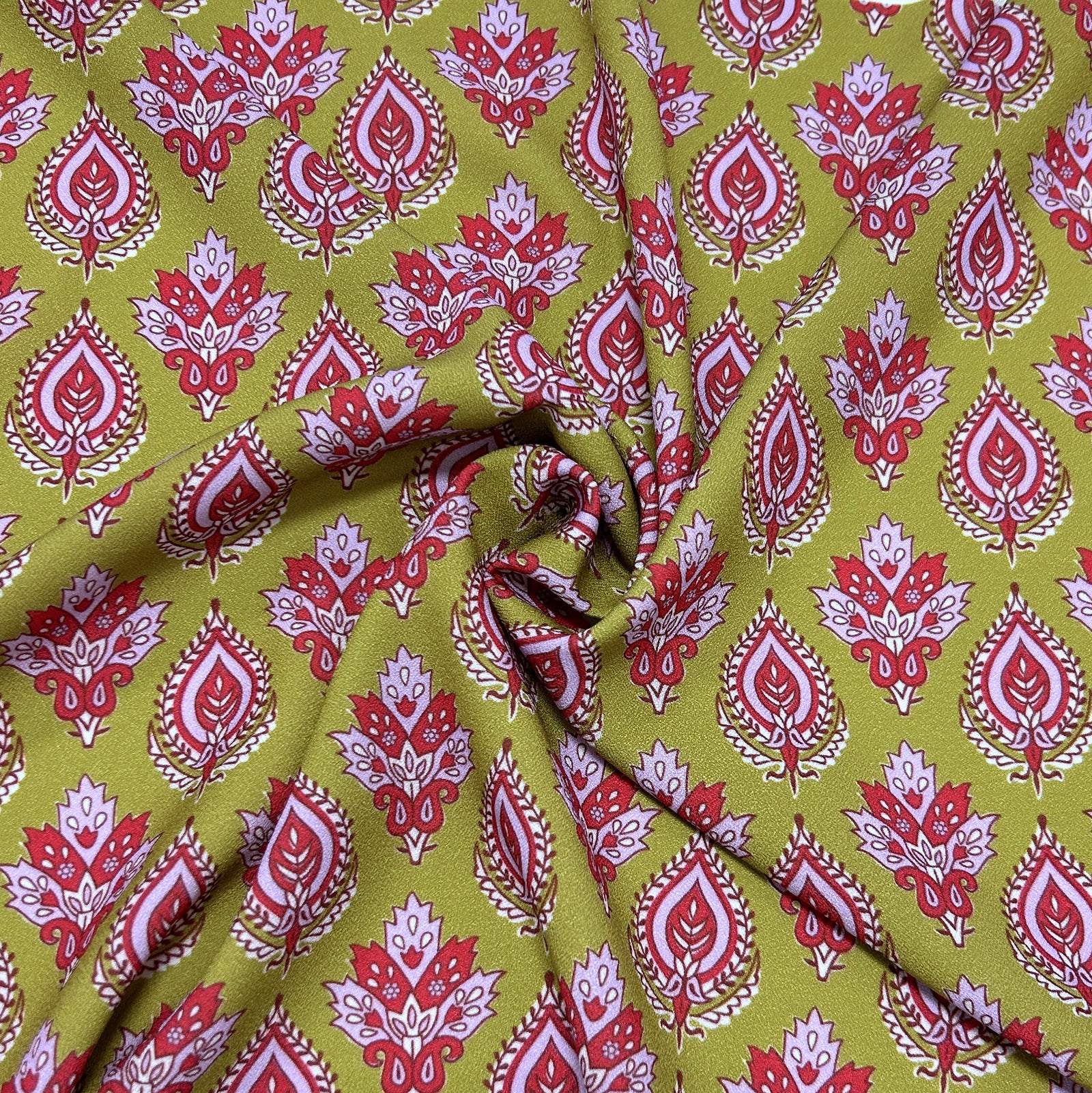 Deep Citron Magenta and Pink Geometric Block Print Stretch Crepe, CLUB Fabrics