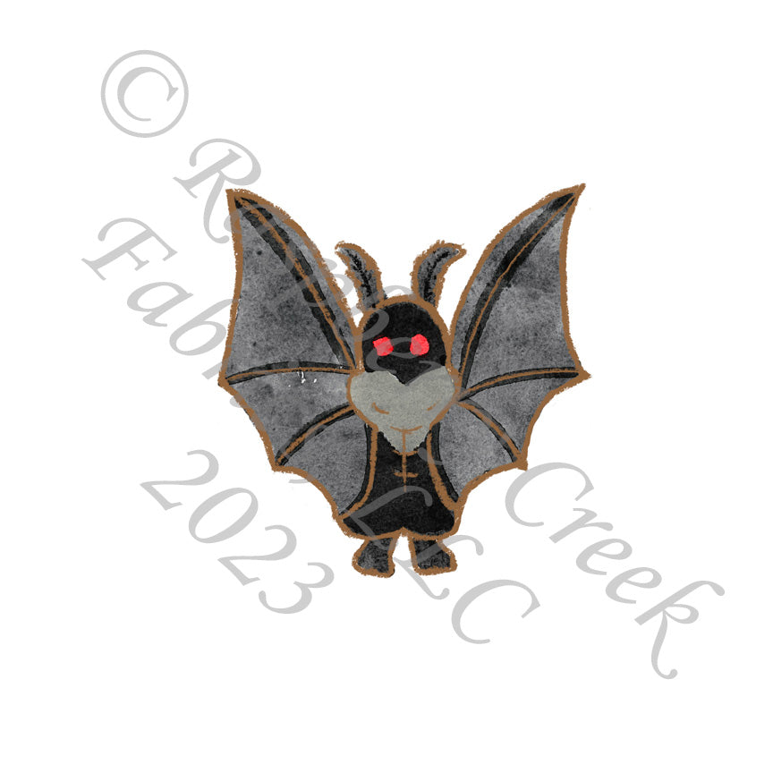 Tonal Black Charcoal and Red Moth Man Panel, Cryptid by Bri Powell for CLUB Fabrics