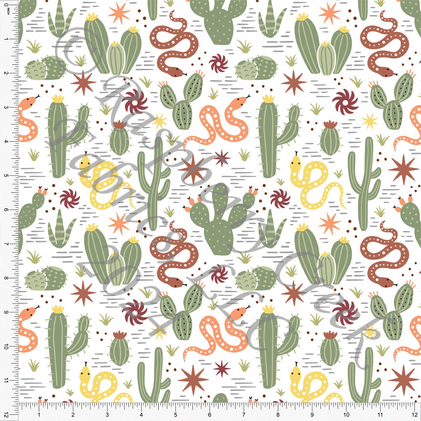 Sage Yellow Coral Clay and Merlot Cactus Snake Desert Print Fabric, Desert by Ester Muxune for CLUB Fabrics