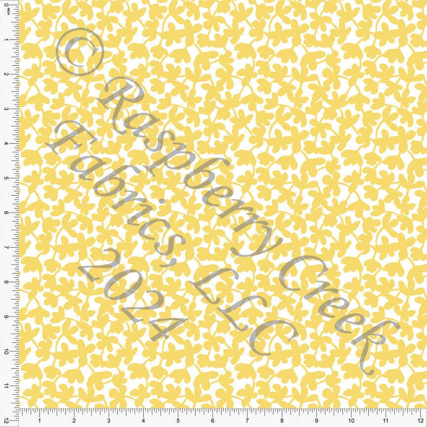 Yellow and White Silhouette Floral Print Fabric, Desert by Ester Muxune for CLUB Fabrics
