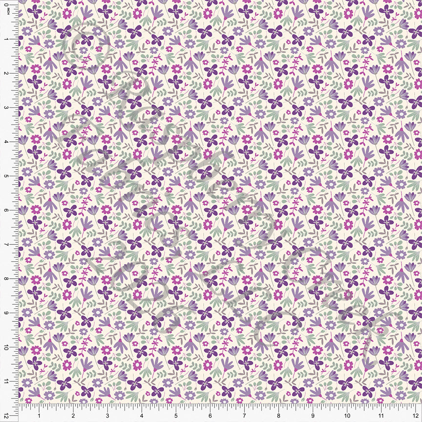 Tonal Purple Grey Green Cream Ditsy Floral Fabric, Quiet Spring by Diana Rammell for CLUB Fabrics