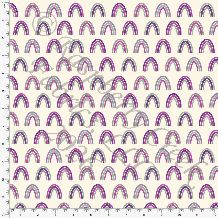 Tonal Purple Grey Green Cream Rainbows Fabric, Quiet Spring by Diana Rammell for CLUB Fabrics
