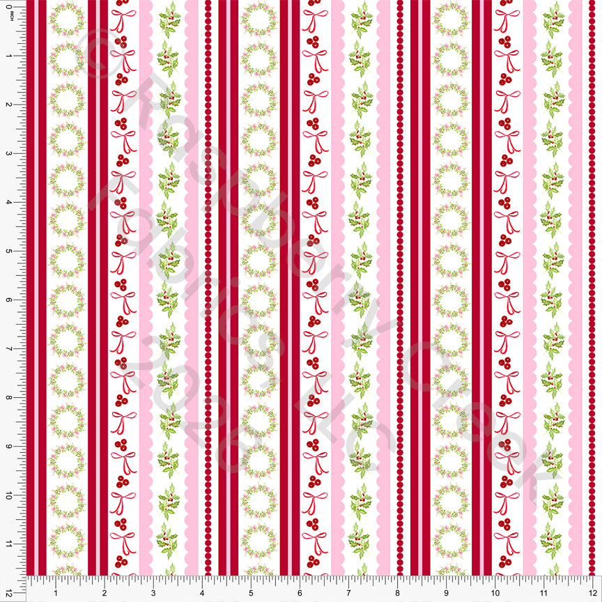 Red Pink Green Mini Vertical Patterned Stripe, Christmas Whimsy by Diana Rammell for CLUB Fabrics