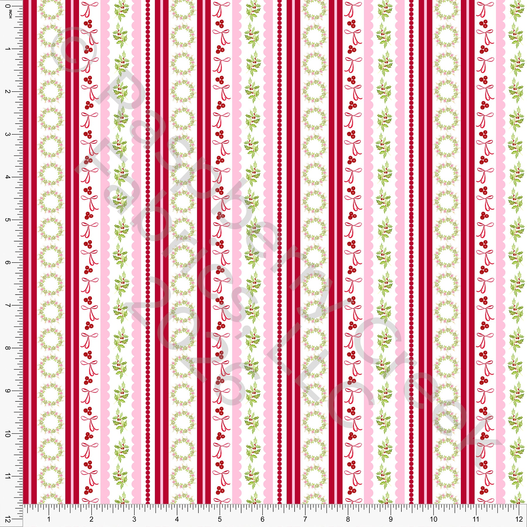 Red Pink Green Mini Vertical Patterned Stripe, Christmas Whimsy by Diana Rammell for CLUB Fabrics