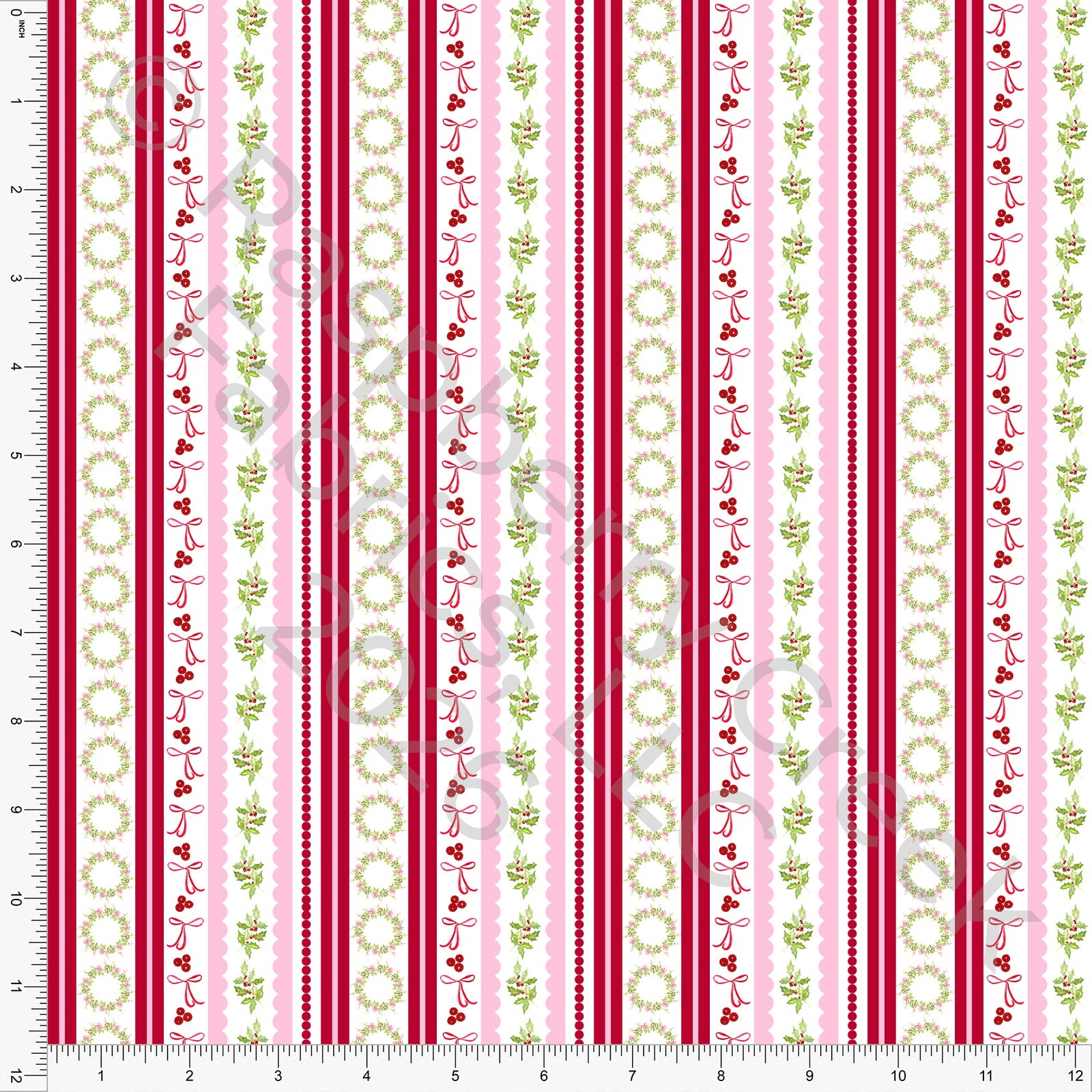 Red Pink Green Mini Vertical Patterned Stripe, Christmas Whimsy by Diana Rammell for CLUB Fabrics