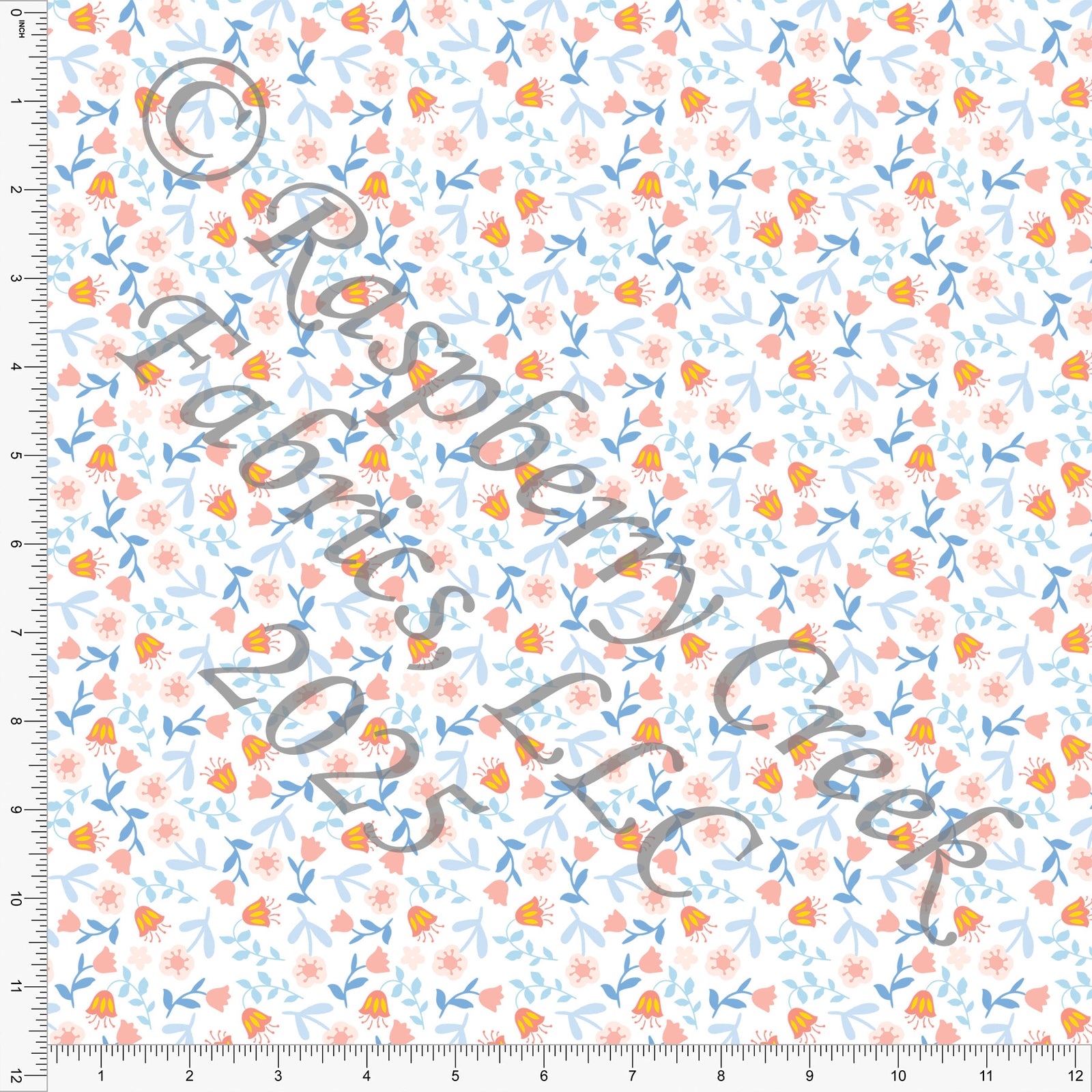 Tonal Coral Blue Yellow Floral Hop Into Spring Diana Rammell CLUB Fabrics