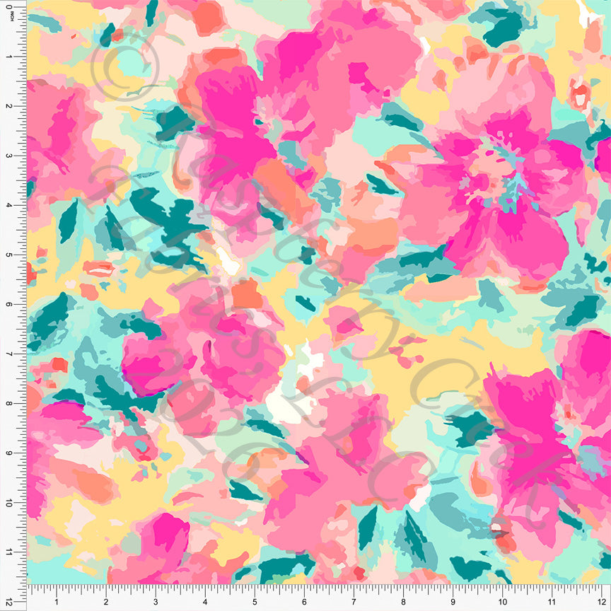 Lipstick Peacock Yellow Abstract Floral, Sunny by Diana Rammell for CLUB Fabrics