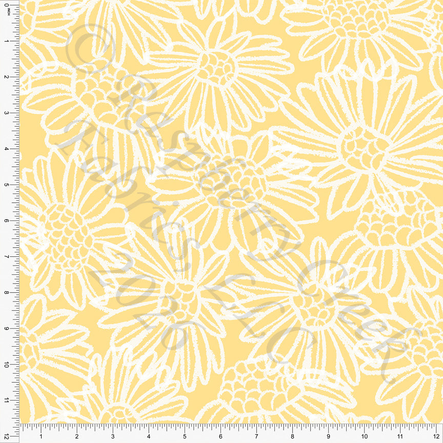 Yellow Line Drawn Daisy, Sunny by Diana Rammell for CLUB Fabrics