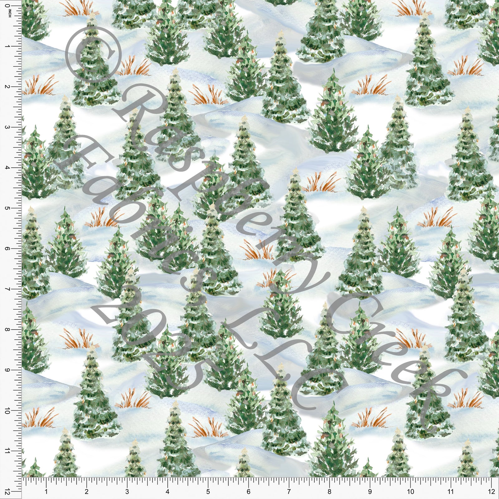 Winter Trees Green Gray Khaki Traditional by Diana Rammell for Christmas 2025 CLUB Fabrics