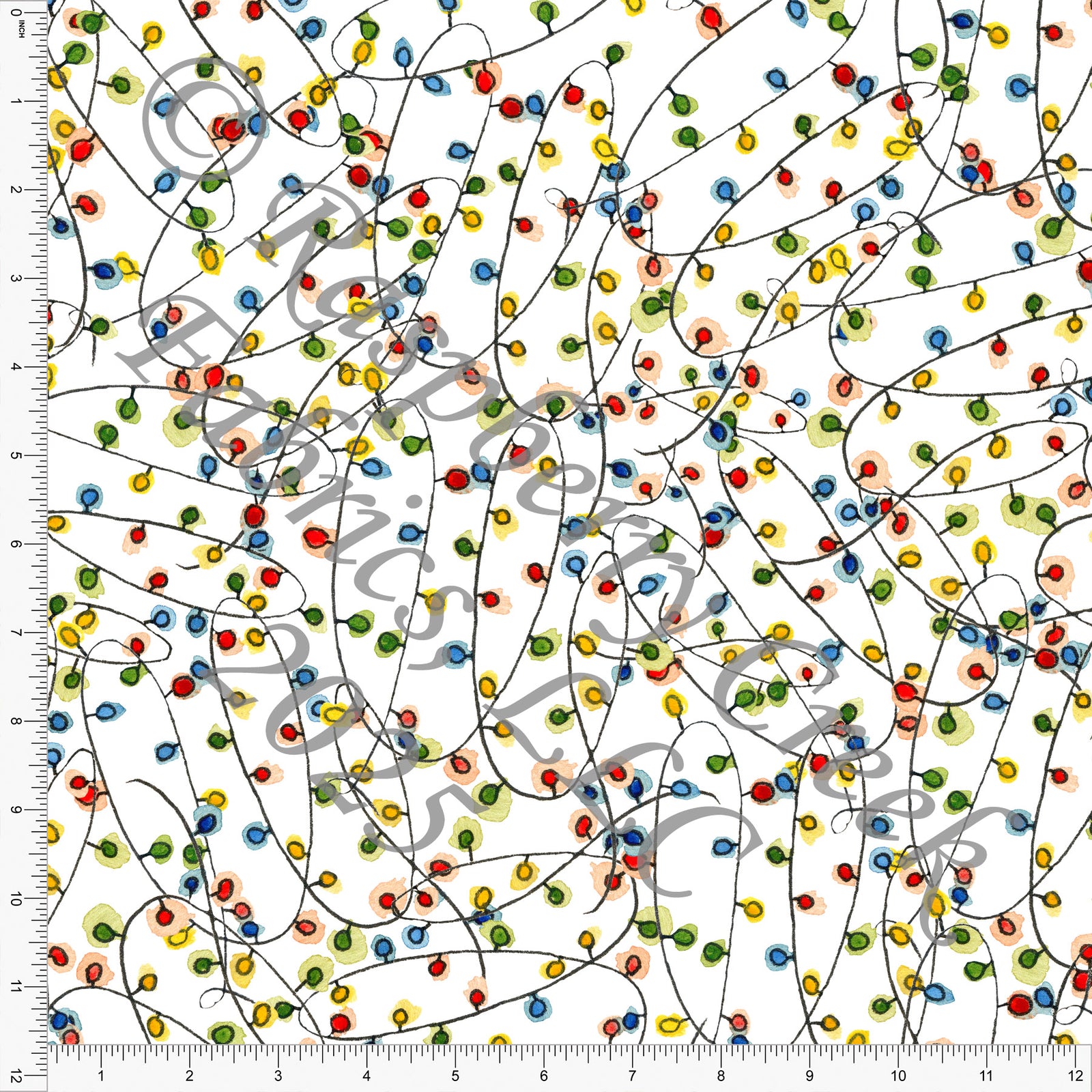 Tangled Lights Red Green Blue Mustard Traditional by Diana Rammell for Christmas 2025 CLUB Fabrics