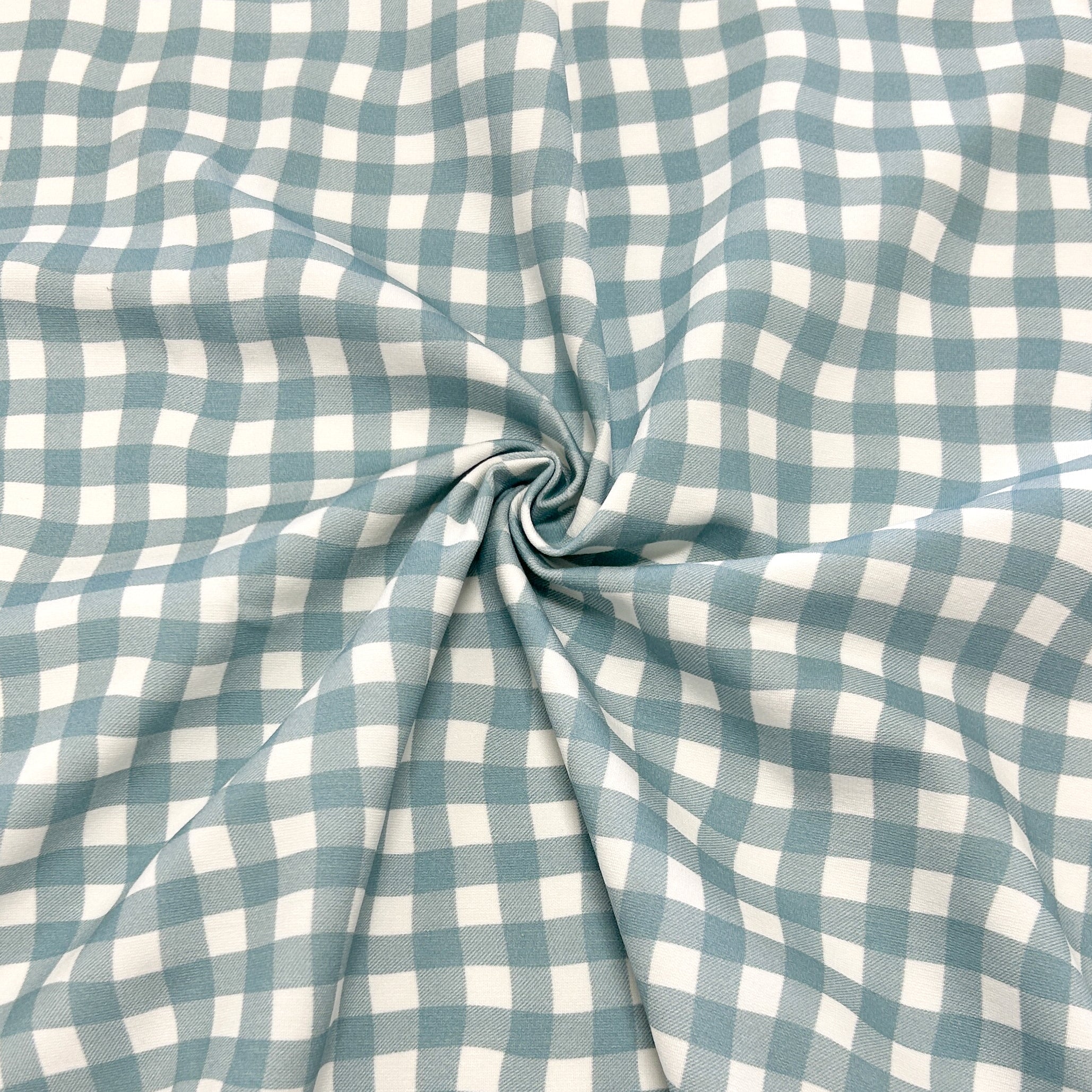 Dusty Blue and White Wavy Gingham Plaid Print Ponte De Roma